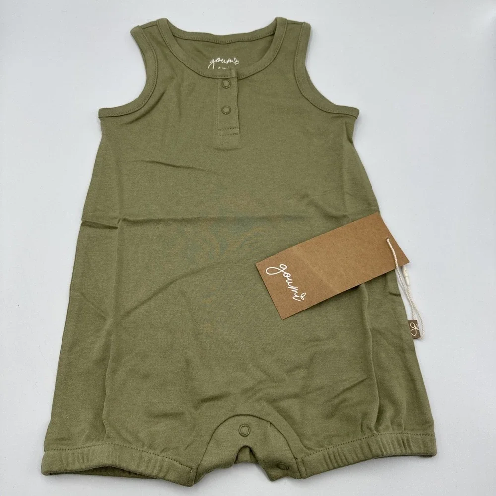 Goumi Kids Baby Romper Quick Change One Piece Size 6-12 Month Bamboo Olive Green